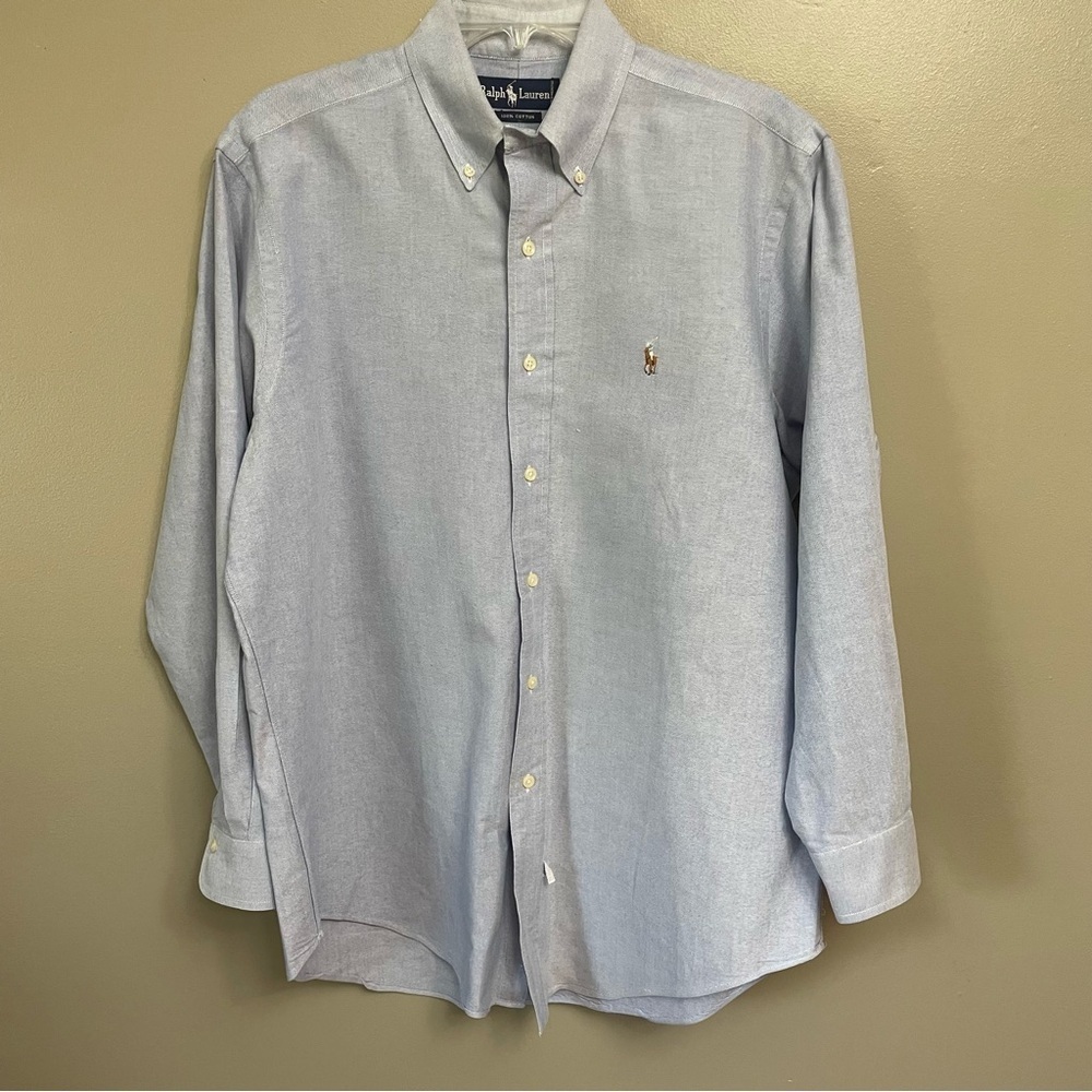 Ralph Lauren Dress Shirt Mens 16-33 Blue Long Sleeve Button Down 100% cotton